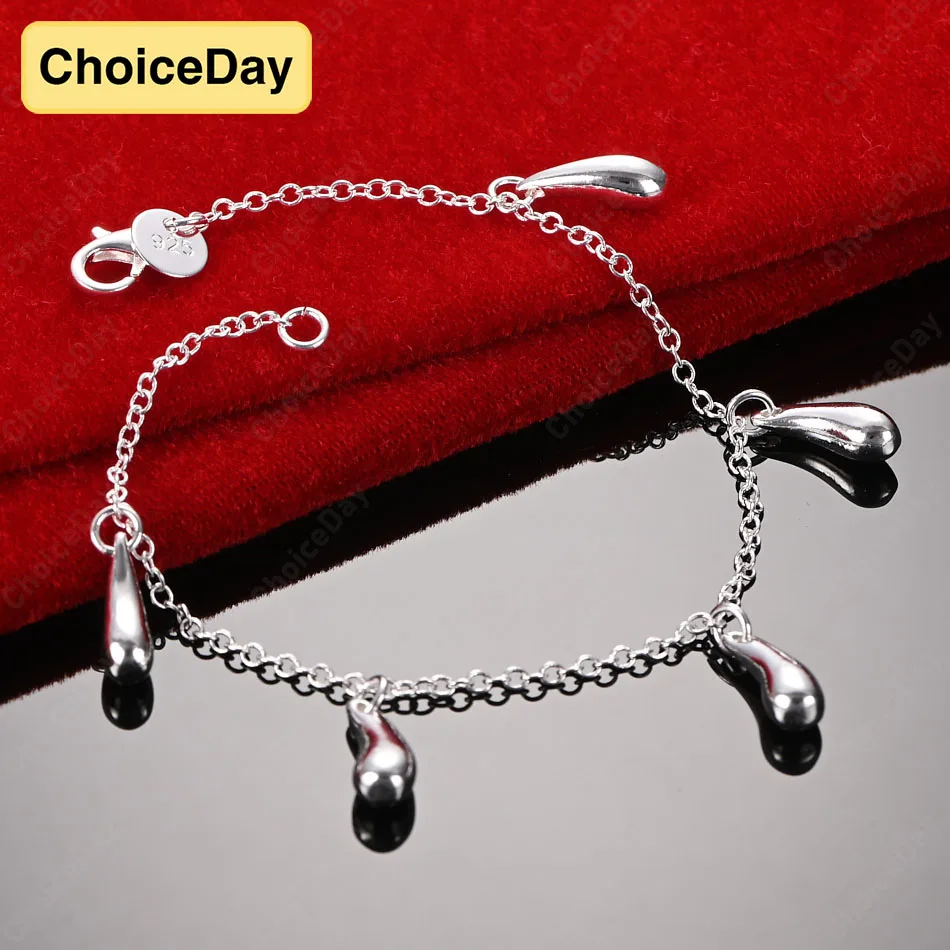 

ChoiceDay 925 Sterling Silver 8 Inch 20cm Delicate Water Drop Pendant Bracelet Women Wedding Party Gift Charm Accessories