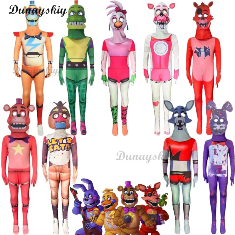 Game Five Nights Freddy Fazbear Bonnie Rabbit Chica Chicken Foxy Pirate Cosplay Costume Anime Horror Bodysuit Halloween Suit