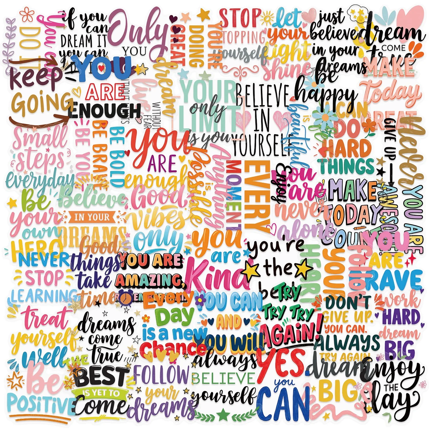 50PCS Colorful Transparent Inspirational Positive Words Text Stickers Diary Phone Laptop Motivational Graffiti Ins Decal Sticker