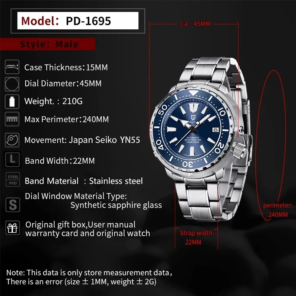 PAGANI DESIGN Men Automatic Mechanical Watch Sapphire Glass Ceramic Bezel Tuna Diver Men Watch 30Bar Waterproof Luminous