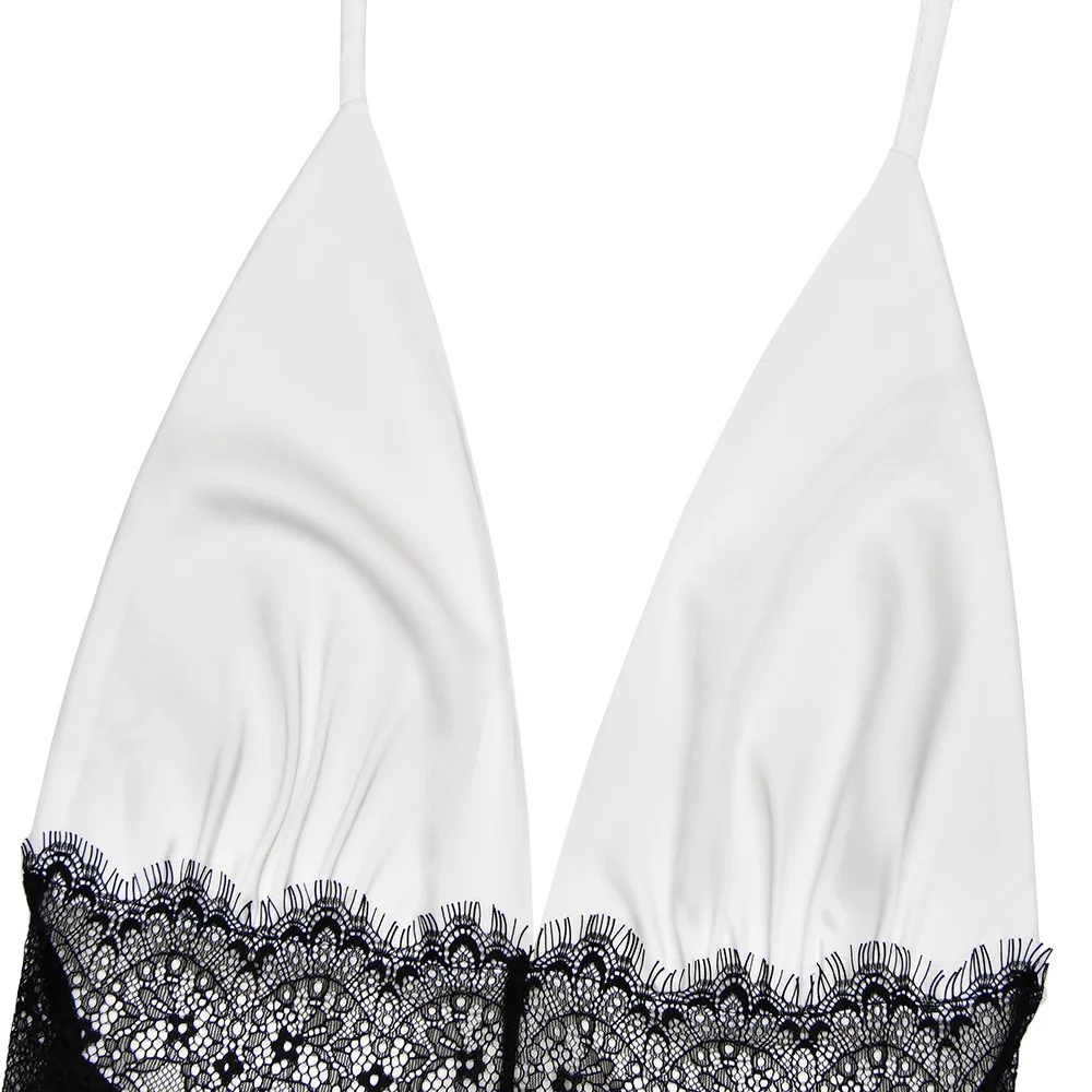 Vrouwen elegante sexy kant patchwork satijnen maxi feestjurk diepe v-hals mouwloos halter backless bodycon lang gewaad avondjurk