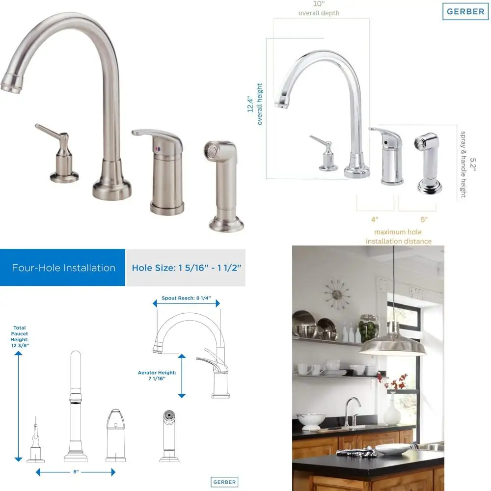 

Melrose Single-Handle Kitchen Faucet with Side Spray and Soap Dispenser by Gerber Plumbing