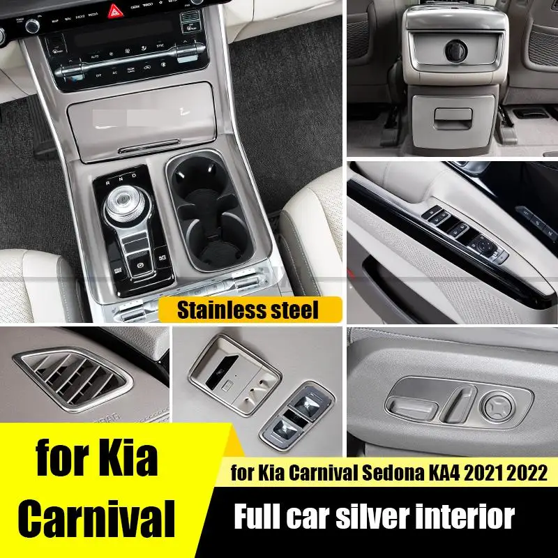 

for Kia Carnival Sedona KA4 2021 2022 full car interior stainless steel matte silver protective cover trim upgrade