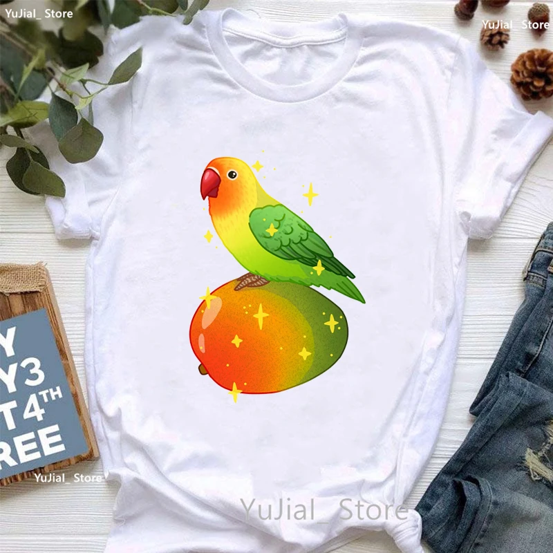 Lovely Cockatiel Kiwi Bird Print T Shirt Girls Harajuku Shirt Kawaii Clothes Summer Short Sleeve Female T-Shirt Fahsion Tshirt