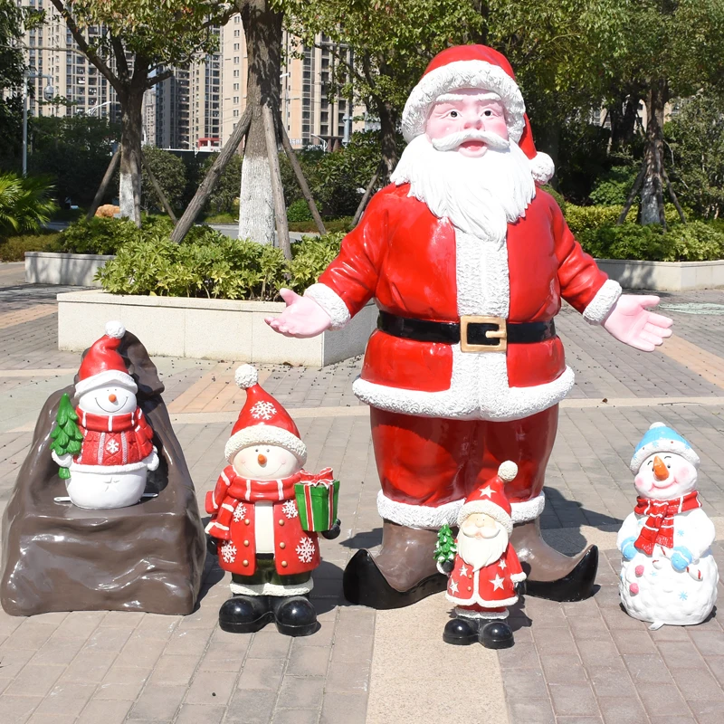 Customized outdoor fiberglass cartoon Santa Claus snowman gift box sculpture decorations Christmas gift model decorations