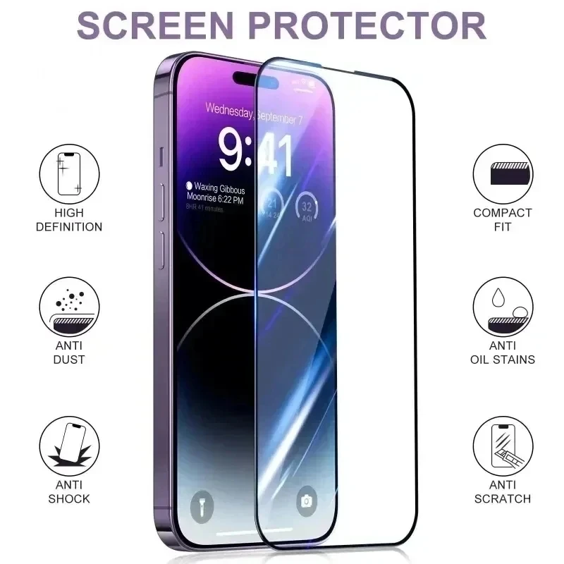 5Pcs Tempered Glass For iPhone 14 11 12 13 15 Pro Max Mini Full Cover Screen Protector For iPhone 15 14 Plus XR XS MAX HD Glass