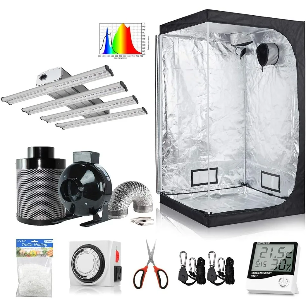 

48''x48''x80'' Grow Tent Room+240W Full Spectrum LED Grow Light+6'' Inline Fan Carbon Filter Ventilation Kit for Indoor Growing