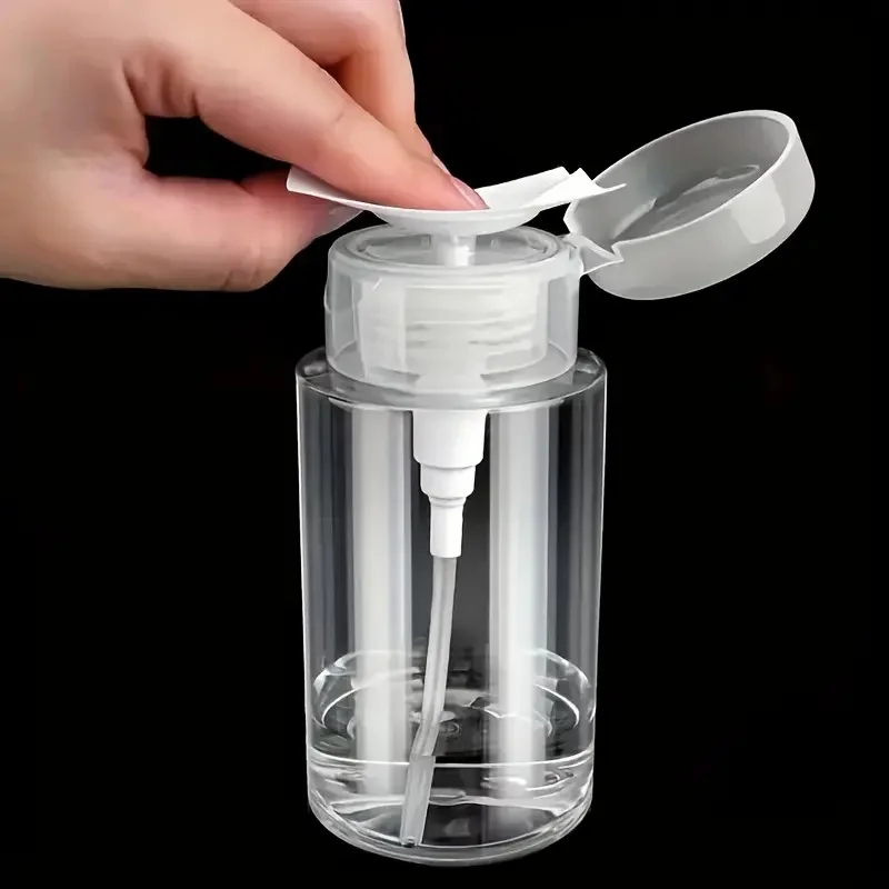 Clear Push Pump Bottle for Nail Polish Remover, Portable Travel-Sized Cosmetic Container, Easy One-Hand Use