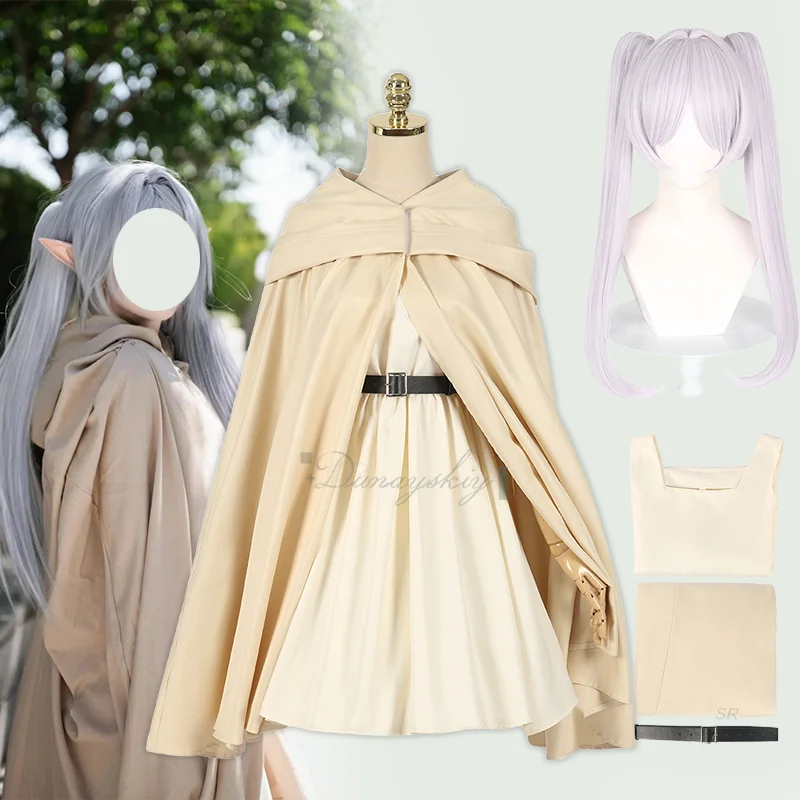 أزياء فريرين التأثيرية، فستان أنيق، عباءة شعر مستعار أنيمي ما وراء نهاية الرحلة، بدلة كرنفال لحفلات الهالوين