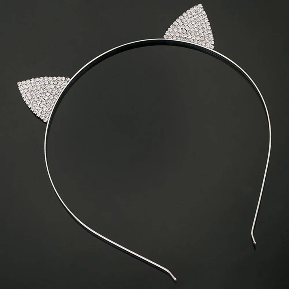 

2 Pcs Head Band Crystal Headband Cat Hair Ears Korean Version Rhinestone Hairband Silver