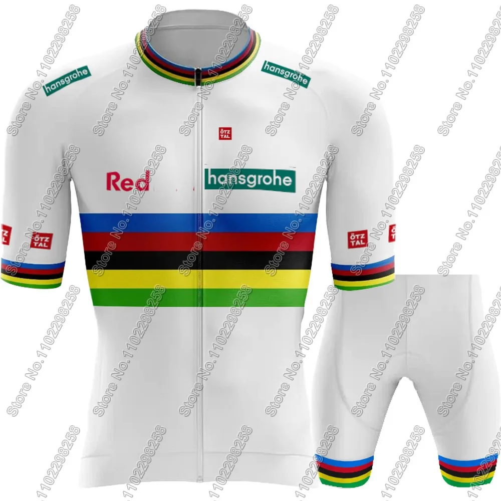 2024 White Hansgrohe Team Cycling Jersey Set World Champion Cycling Clothing Men Road Bike Shirts Suit Bicycle Shorts