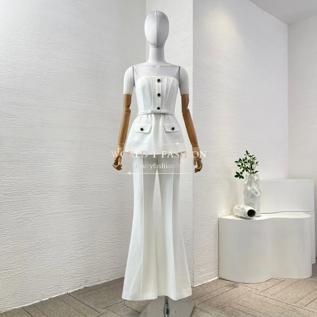ホワイト ノースリーブ ダイヤモンド ラペル カットアウト ウエスト ミディ ドレス 2025