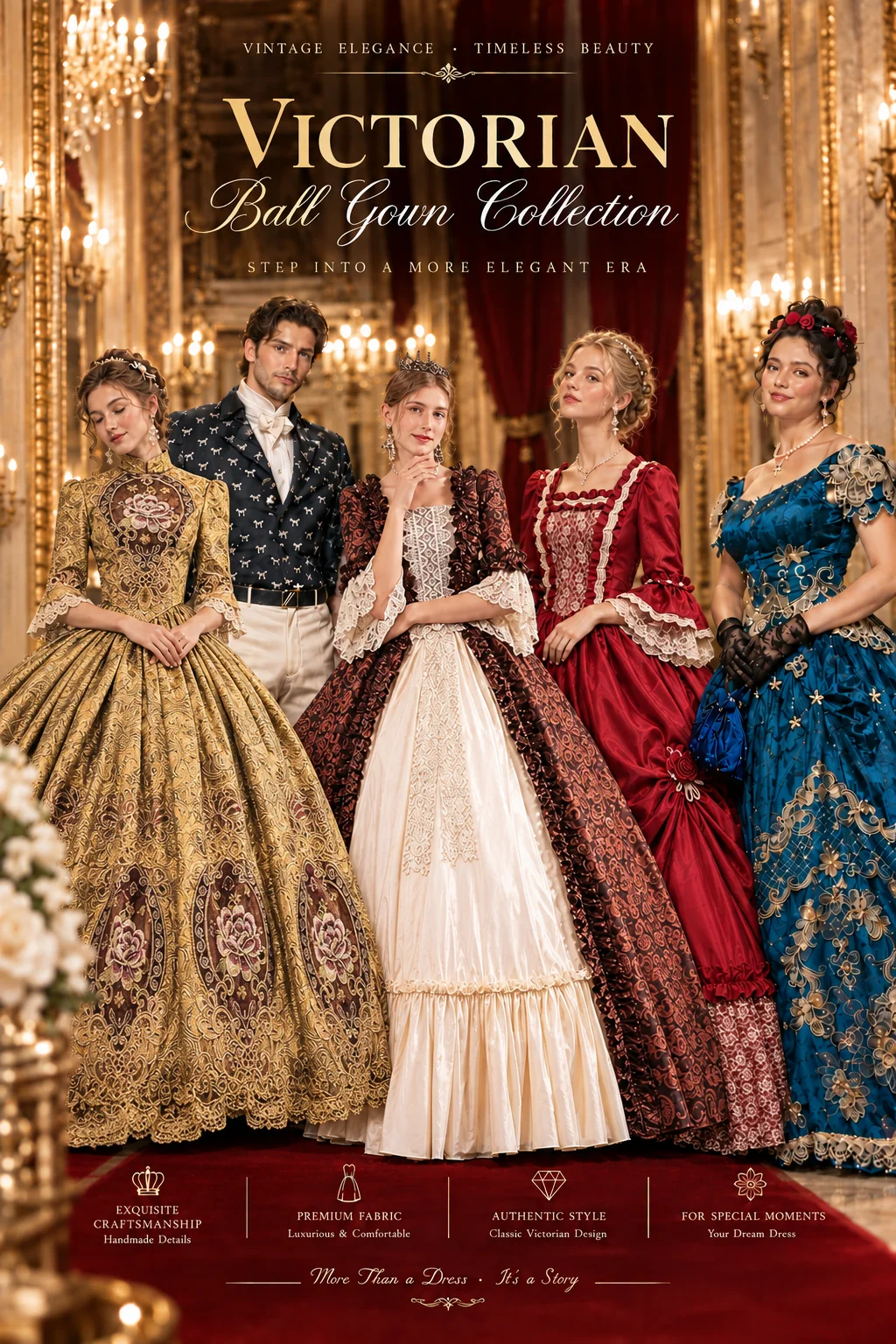 KEMAO Rokoko-Barock-Marie-Antoinette-Ballkleider, Renaissancekleid aus dem 18. Jahrhundert, historisches viktorianisches goldenes Kleid