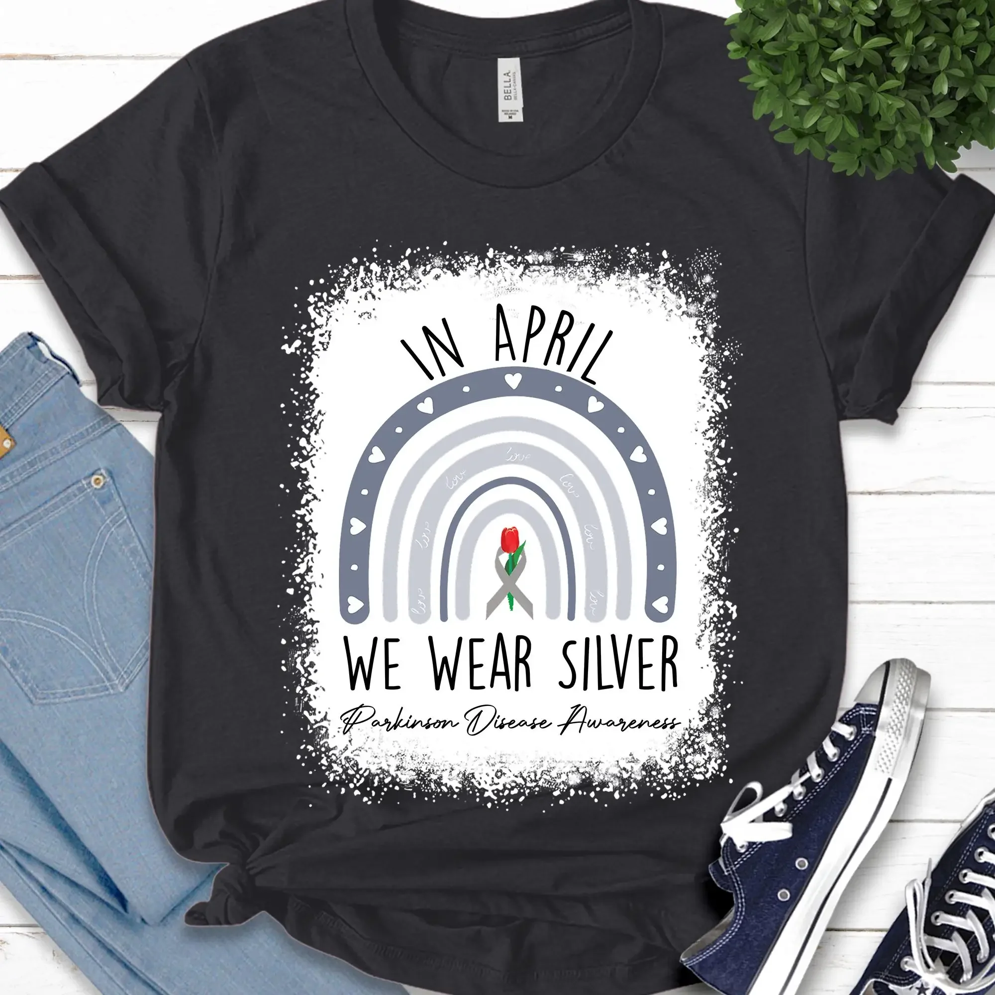 Parkinson Disease Awareness April Month Pretty crewneck T Shirt In We Wear Silver Parkinsons K 21022329