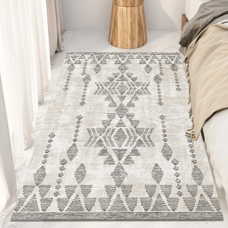 

Nordic Style Bedroom Bedside Carpets Beige Comfortable Soft Rugs Minimalist Creative Line Carpet Plush Decoration Home Rug Tapis