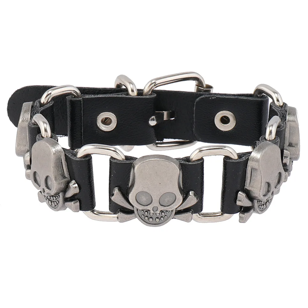 فاسق القوطية الهيب هوب جلد أسود فضي اللون المسامير نجوم الجمجمة الصليب سوار للنساء الرجال كول فتاة سوار HUANZHI جديد #4