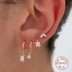 CCFJOYAS-Geométrica 925 Sterling Silver Earrings Set, Redondo, Retangular, Marquise, Ameixa Shaped, Zircão, Europeu e Americano