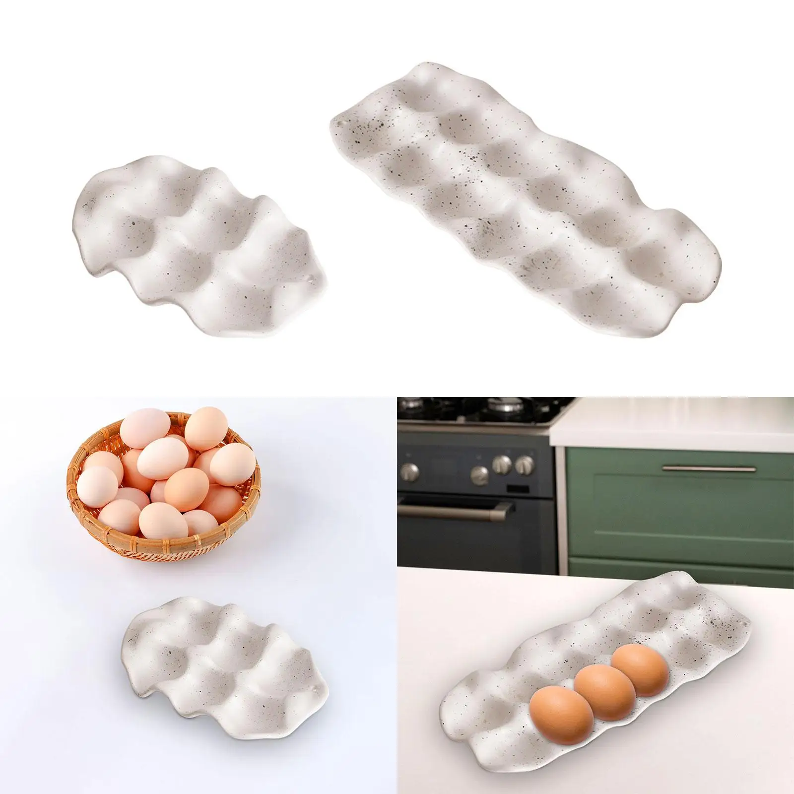 Ceramic Egg Holder Anti Slip Egg Storage Tray for Fridge Refrigerator Drawer