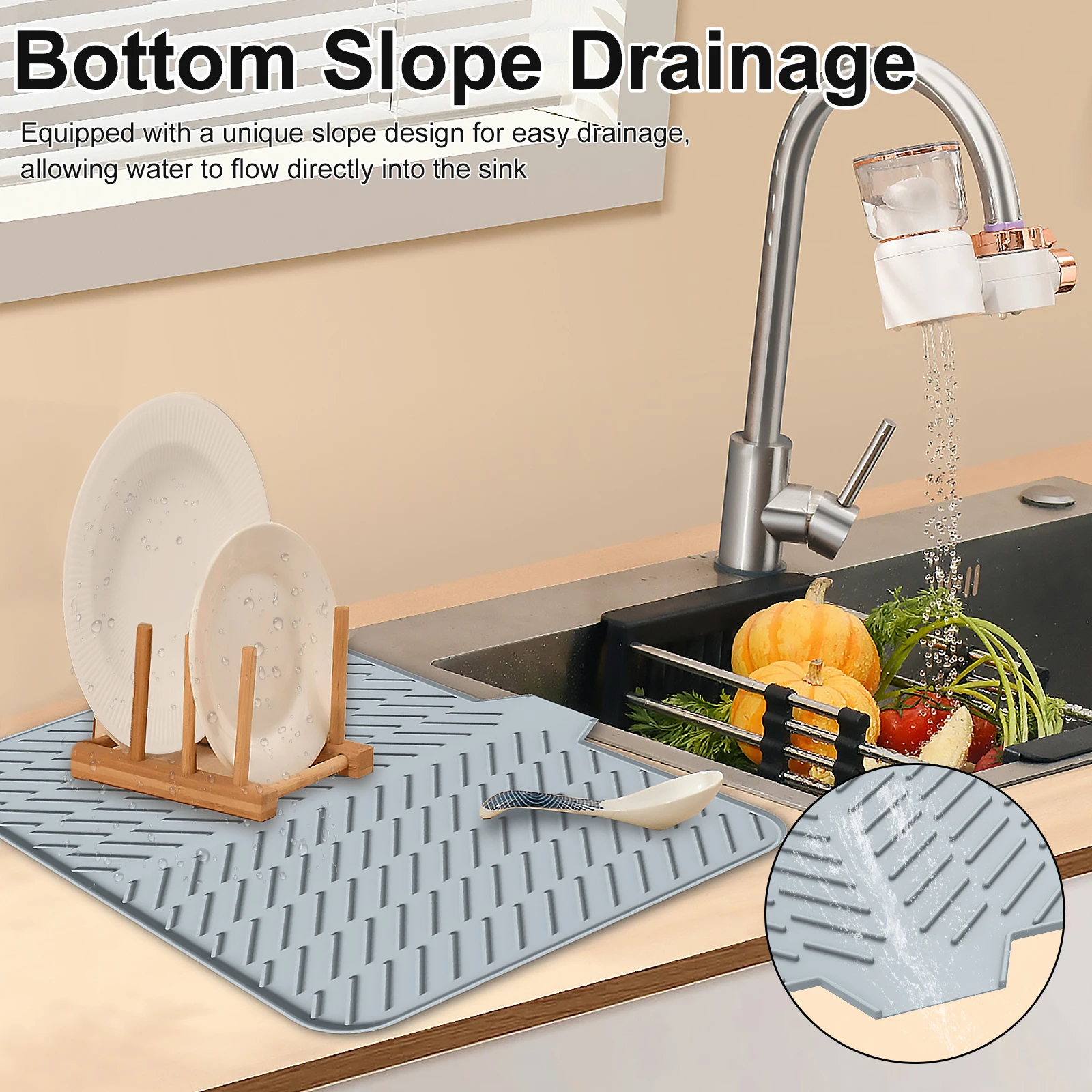 Dish Drying Mat Ultra Absorbent Silicone Dish Drying Mats Non-Slip Fast Drying Draining Mat Heat Resistant Folding Dish Pad