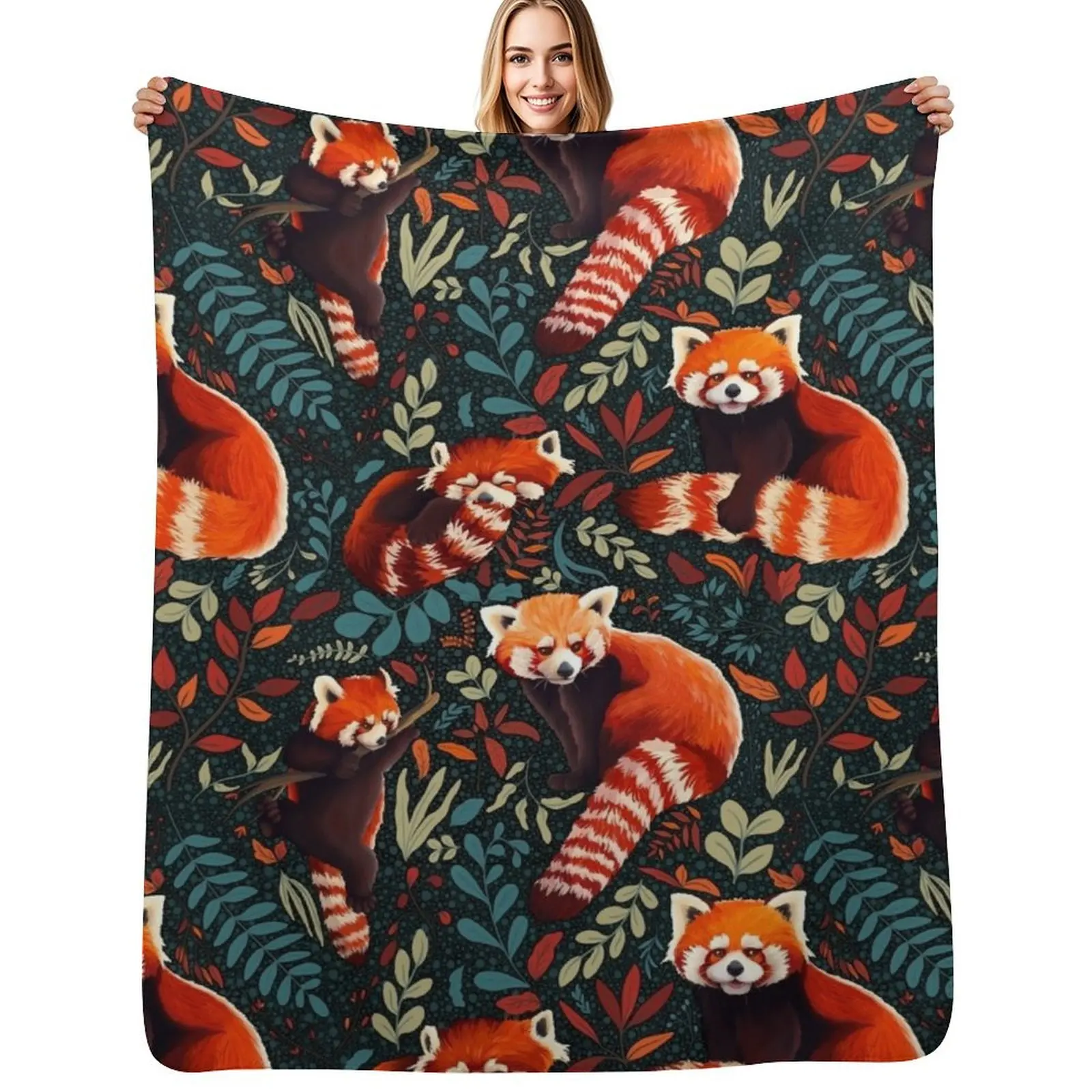 

Red Panda - Plants - Pattern Throw Blanket Plaid on the sofa heavy to sleep Weighted Luxury Throw Blankets