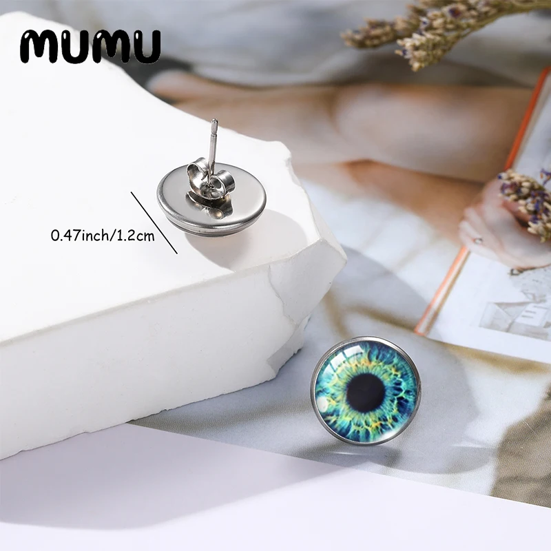 2023 New Color Cat Eye Stud Earrings Dragon Eyes Glass Dome Cabochon Jewelry 12mm Round For Freinds
