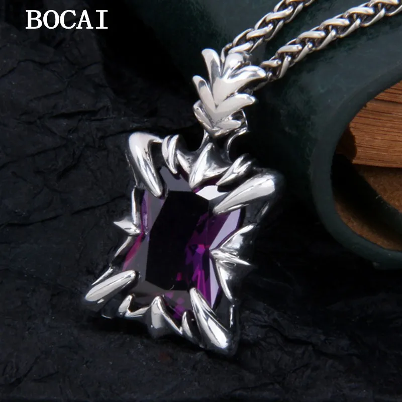 BOCAI New S925 Sterling Silver Hip-hop Punk Gothic Style Amethyst Pendant Men\'s and Women\'s Gift