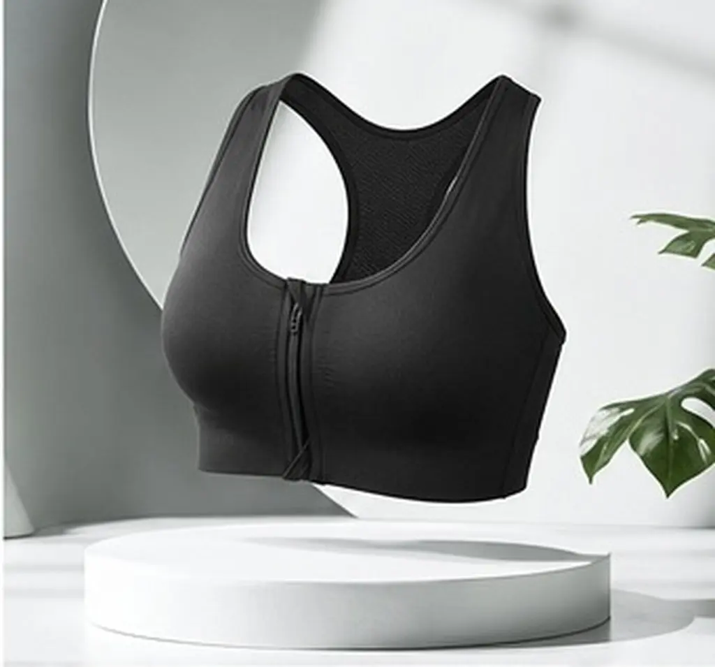 Sports Bra for Women Front Zipper High Impact Padded No Steel Ring Comfortable Ergonomic Yoga Running Workout Vest Xl Black