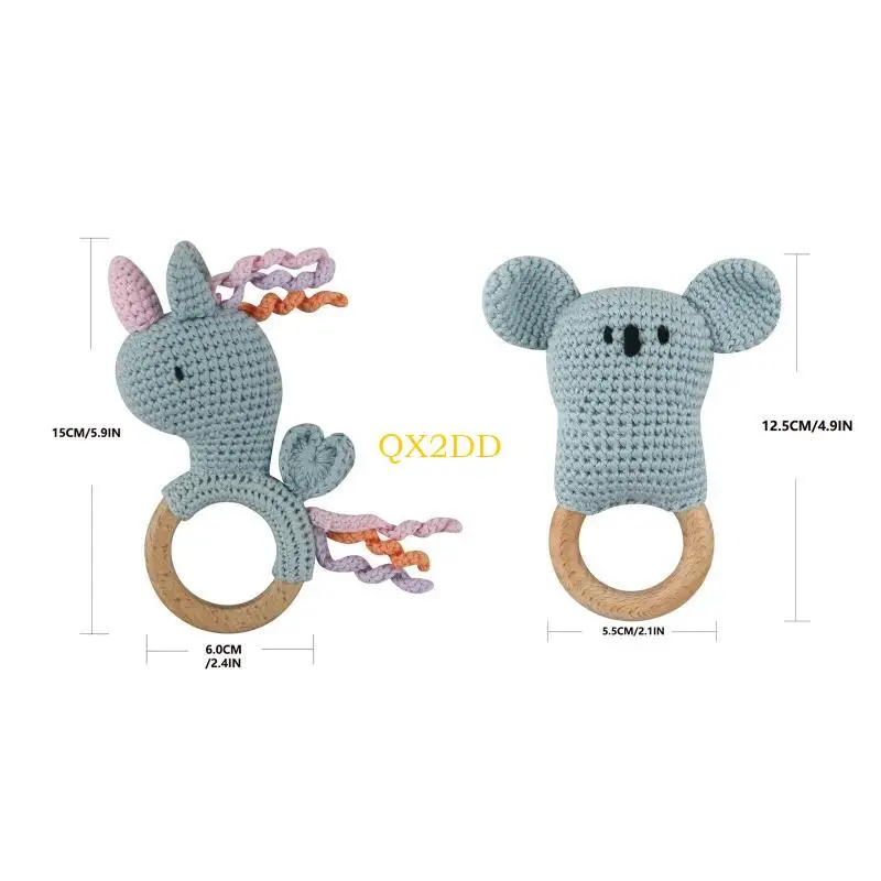 QX2D Baby Teether Crochet Crochet Animal Cratsles Beech Wooden Bracelet Bracelet Ring for Newborn BPA Bath Toy Toy