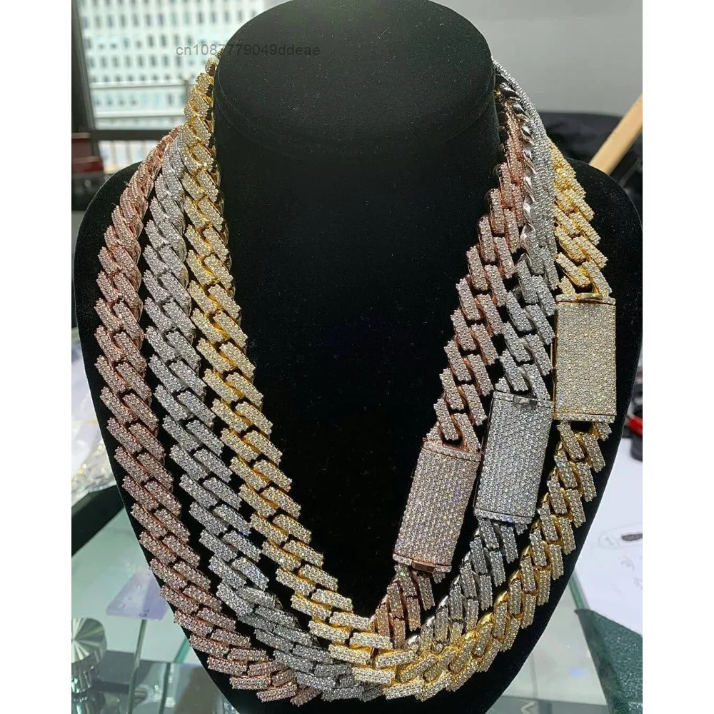 

Hip Hop Jewelry 18mm Moissanite Cuban Chain Men Necklace 925 Silver Iced Out VVS Cuban Link Chain