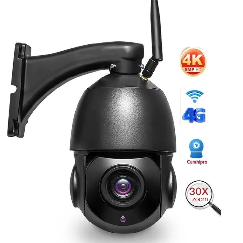 8MP 4K 30X Optical Zoom Full Color Night Vision 4G Sim Card Cam Outdoor Wifi Security System 4g Cctv IP Camera