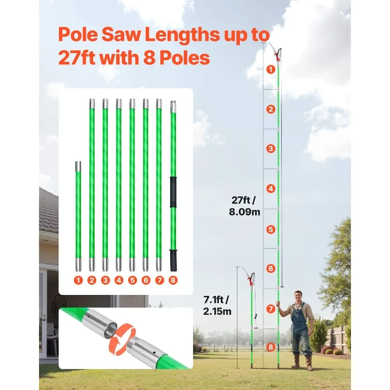 수동 폴 톱 확장형 폴 트리 프루너 3.87 - 27피트 가위 포함