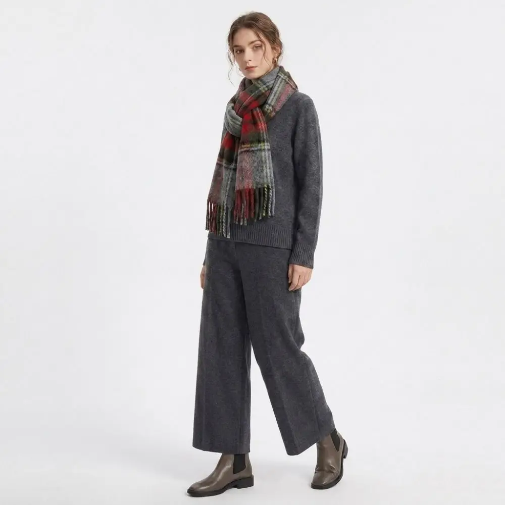 Elegant Long Plaid Scarf Retro Wool Tassel Shawl Imitation Cashmere Warm Wraps Women/Men