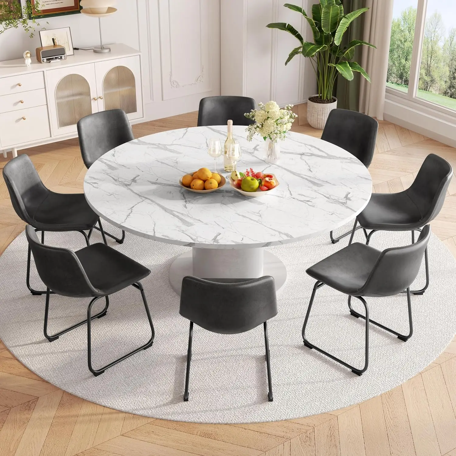 Dining Chairs Set of 8 PU Leather Armless Dinner Chairs with Backrest 18