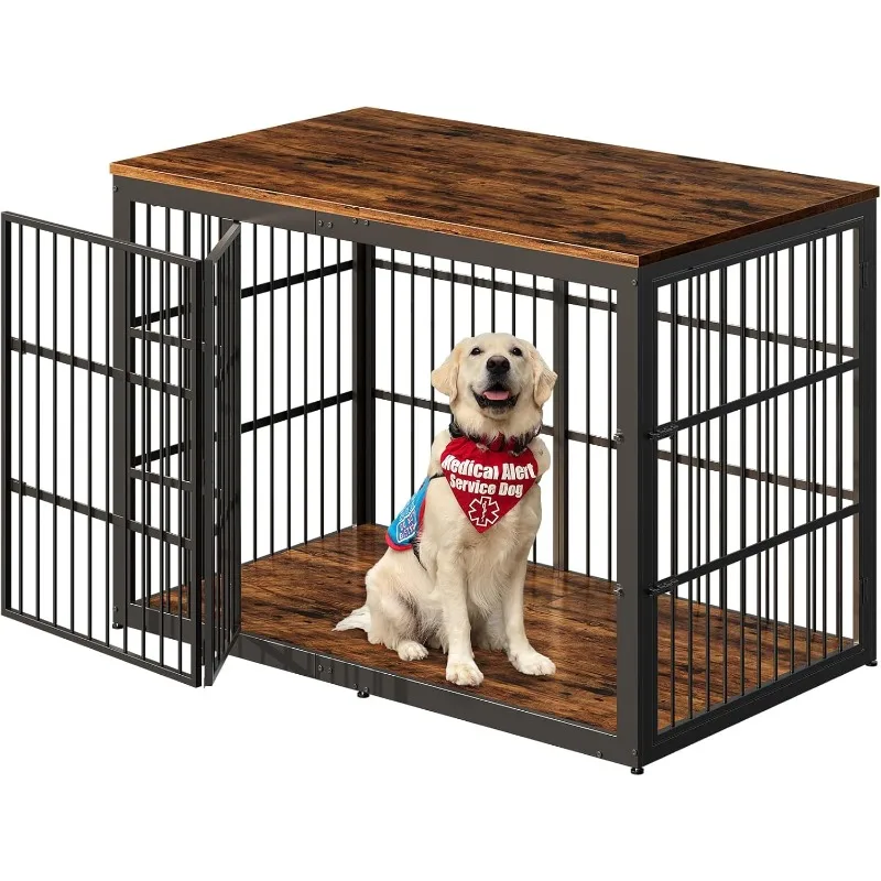 54インチの犬用クレート家具、折りたたみ式のドア付き、大型犬用XXL犬用クレート、木製装飾犬用ケージケネル、屋内エンドテーブル、R
