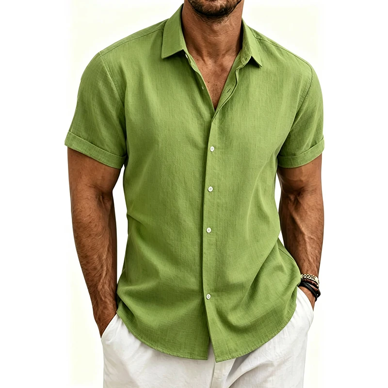 Camisas de Algodão e Linho 2026 para Homens, Camisas Casuais Leves de Manga Curta, Camisas Henley de Praia, Camisetas Havaianas da Moda para Homens