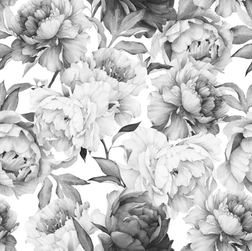 

Custom Black and white peony flower mural wallpaper wall papers home decor photo wall covering tropical background Wall stickers