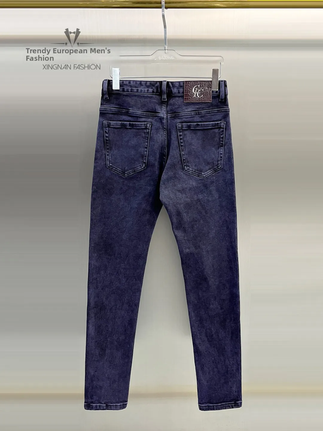 

Men's Pure Color Slim Fit Jeans Winter Fashion High End Fleece Lined Washed Long Pants Straight Leg Jeans Casual Trousers