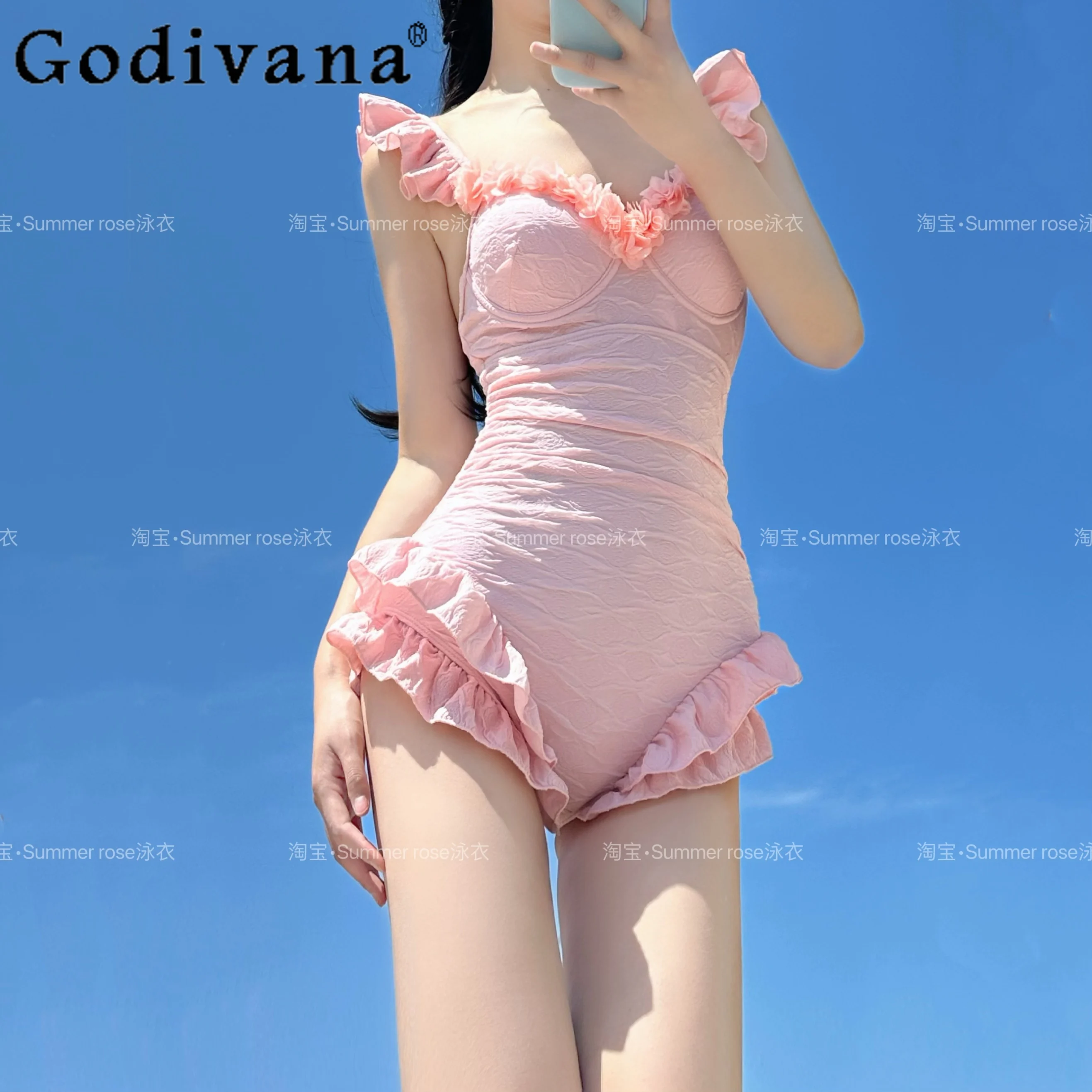 

Summer New Girl's Pink One-piece Swimsuit Woman's Slim Hot Spring Vacation Swimwear Y2k Swimming Suit Women Swim Suits 2025