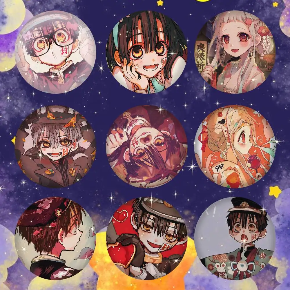 Hanako Kun Kimono Snap-in Pins Cartoon Character Round Creative Brooches For Backpack Accessories Jewelry Gifts