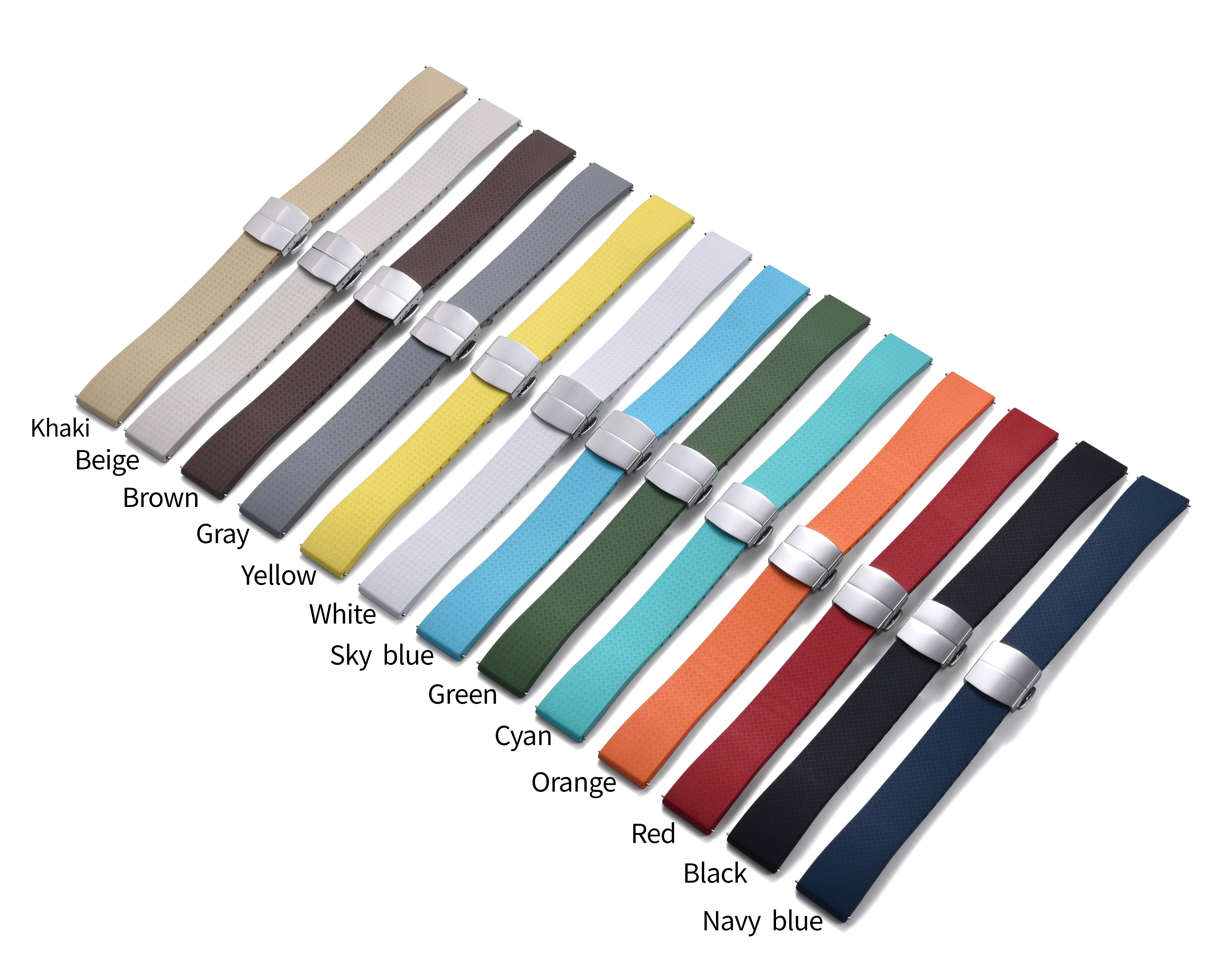 18mm 19mm 20mm 22mm FKM CTS Rubber Strap Quick Release with Silver/Black/Gold Butterfly Buckle Replacement Textured Watch Bands