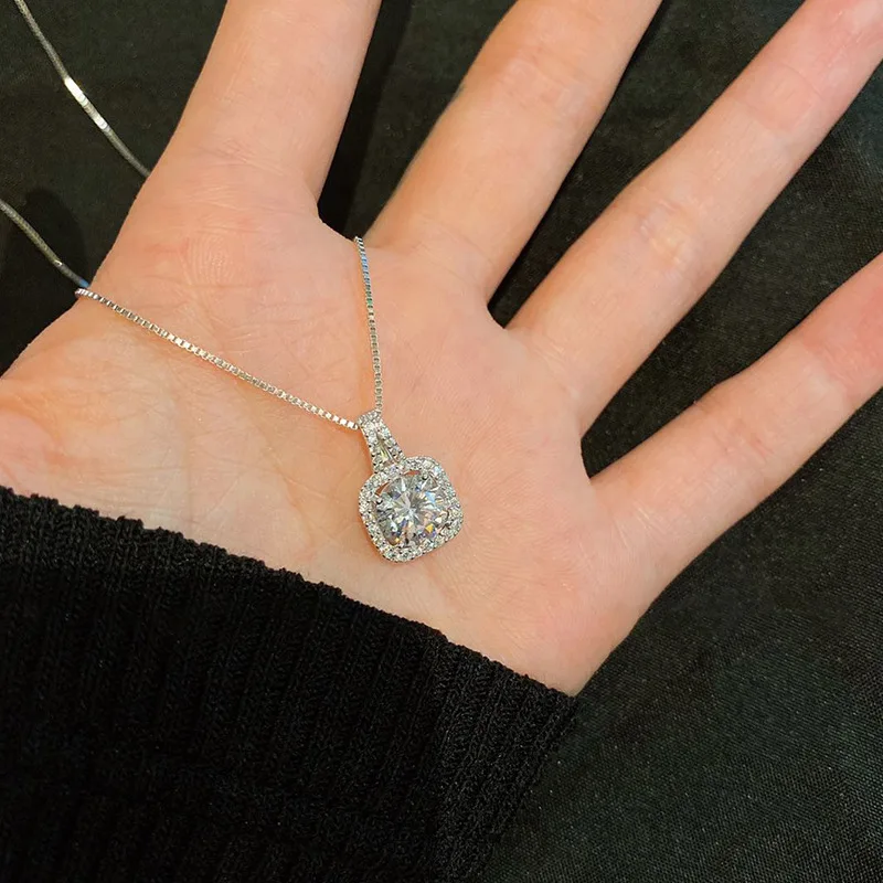 

925 Sterling Silver Women's Neck Chain Jewelry Square Zircon Pendants Necklaces Exquisite Accessories Wholesale Argent 925