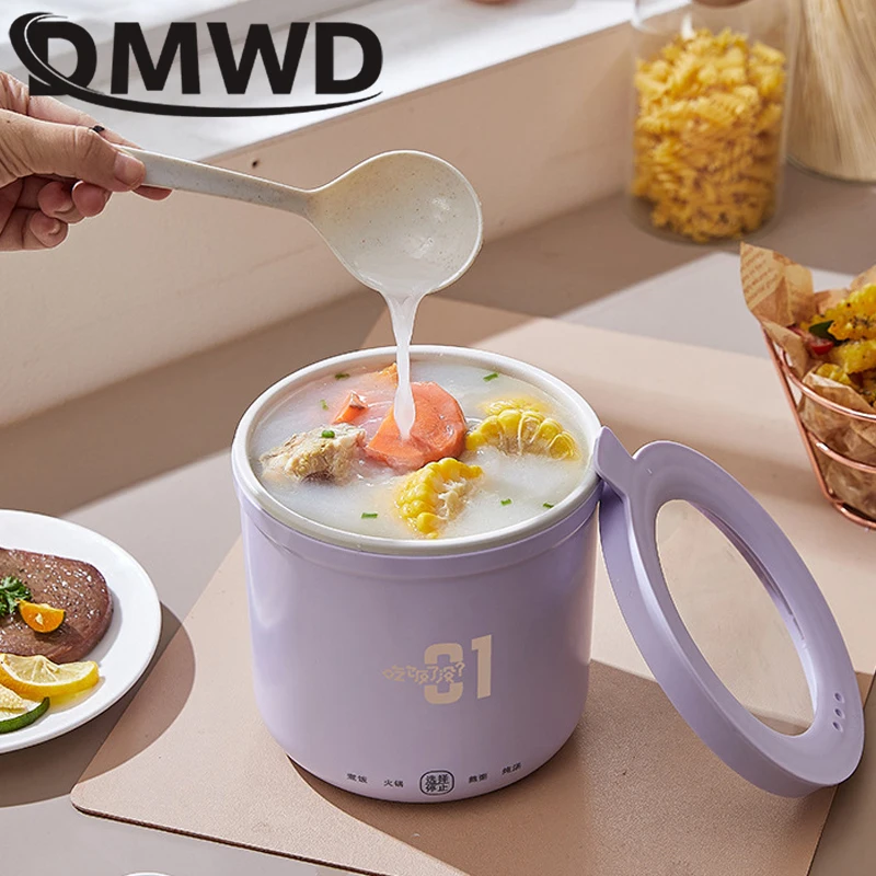 DMWD Mini Rice Cooker Multifunction Skillet 1L Noodle Cooking Pot Egg Omelette Frying Pan Hotpot Baby Food Stew Cup Soup Heater