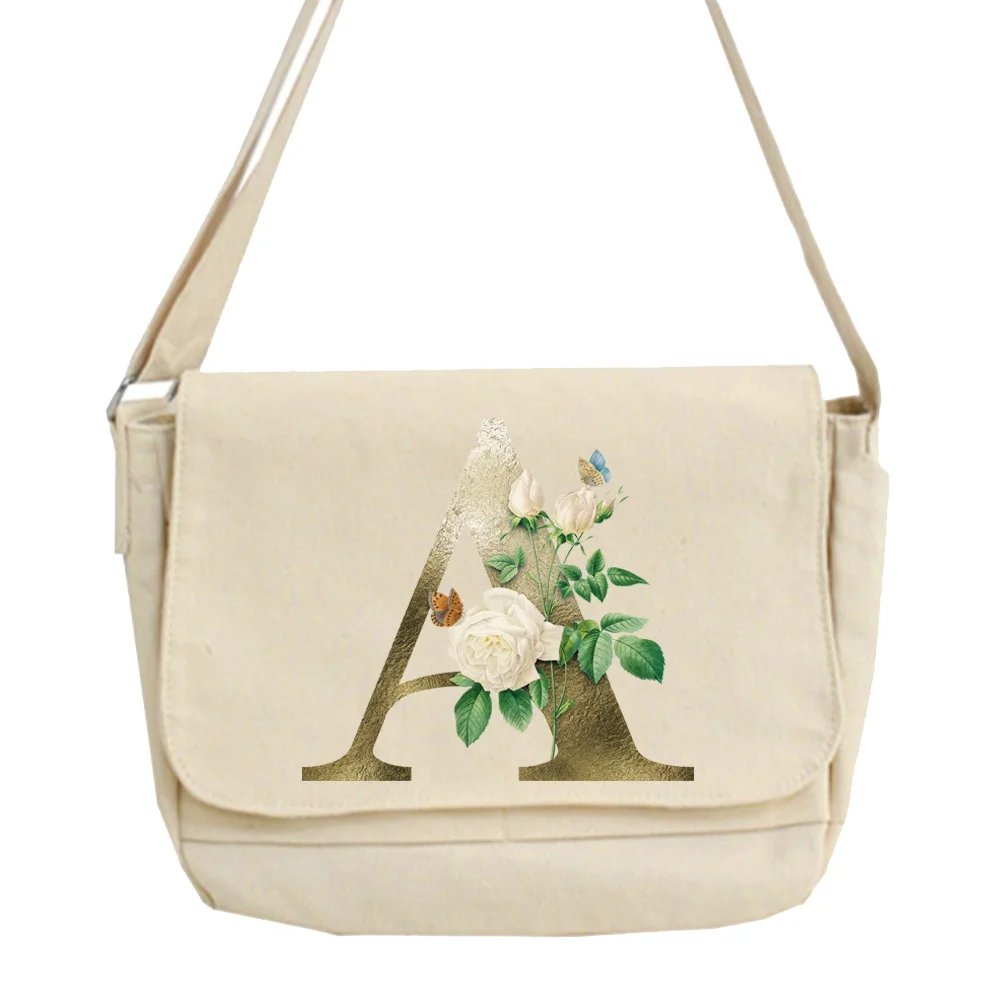 Messenger Bag Trend Multi-function Messenger Bag Student Harajuku College Style Portable One-shoulder Golden Flower Pattern Bags