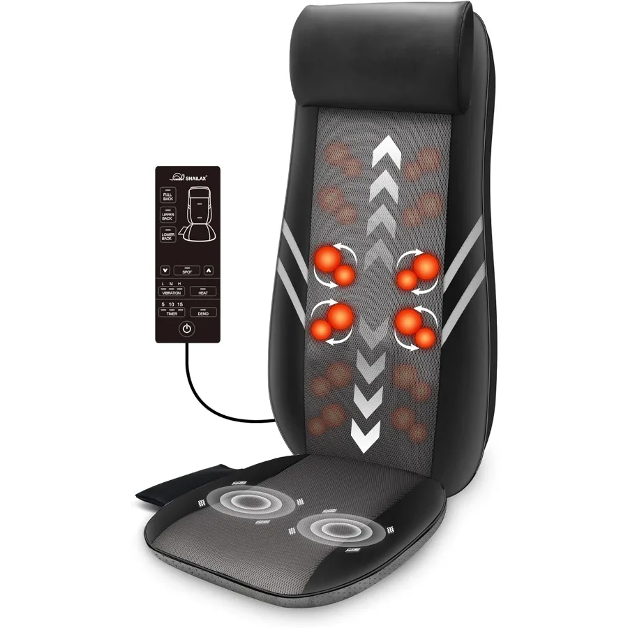 

Back Massager with Heat for Office Use: 8 Flexible Nodes Provide Deep Shiatsu Massage Adjustable Seat Cushion Pad for Full Back