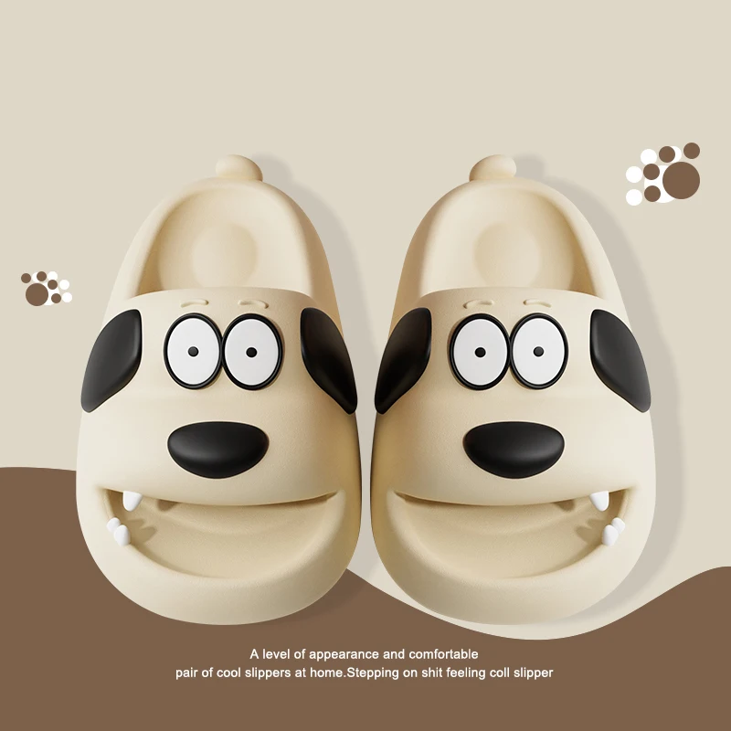 Feslishoet Cute Cartoon Dog Woman Thick Slippers Soled EVA Non Slip Slides Bathroom Summer Comfy Shoes Indoor Outdoor Man Sandal