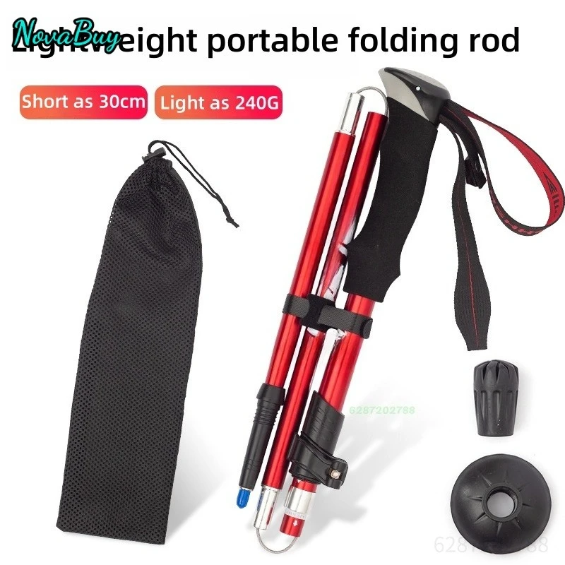 Bastón plegable de aleación de aluminio, ultraligero, ultracorto, extensible, para exteriores, bastón para senderismo, bastón para caminar de trekking de 5 secciones