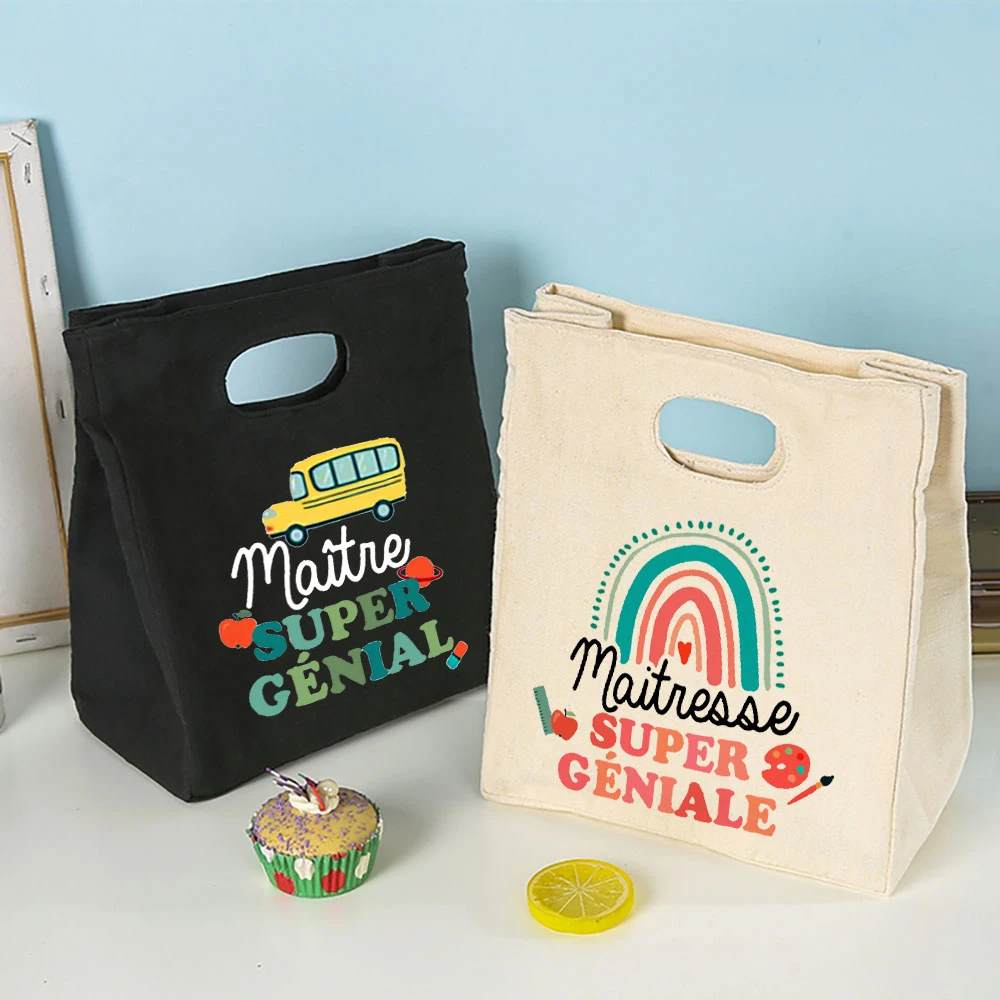 

Super Teacher Print Cooler Bags Lunch Bag Portable Insulated Canvas Thermal School Foods Storage Pouch Gift for Maitre Maitresse