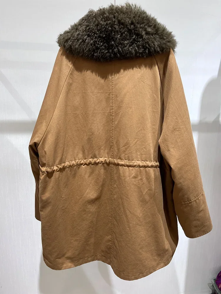 معاطف بياقة من صوف الضأن الحقيقي سترة نسائية من الفرو الواقعي لخريف وشتاء 2025 سترات منتفخة ملابس خارجية معاطف نسائية #4