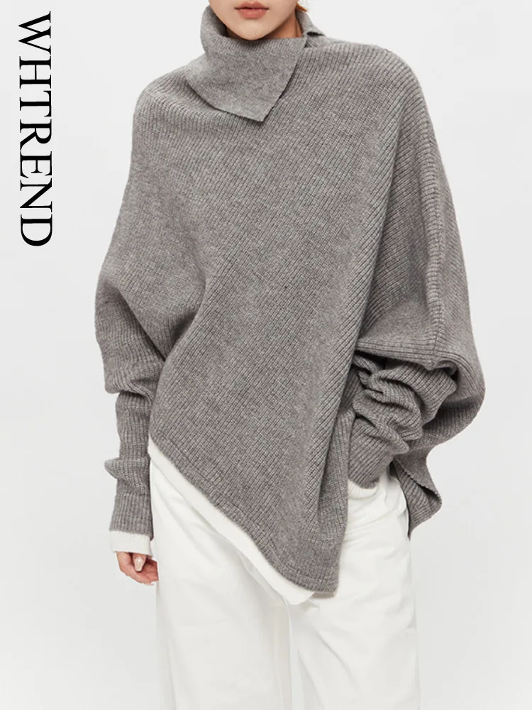 

WHTREND свободный свитер нестандартной формы в американском стиле для женщин, осень-зима 2025 года, водолазка, трикотаж WH1497