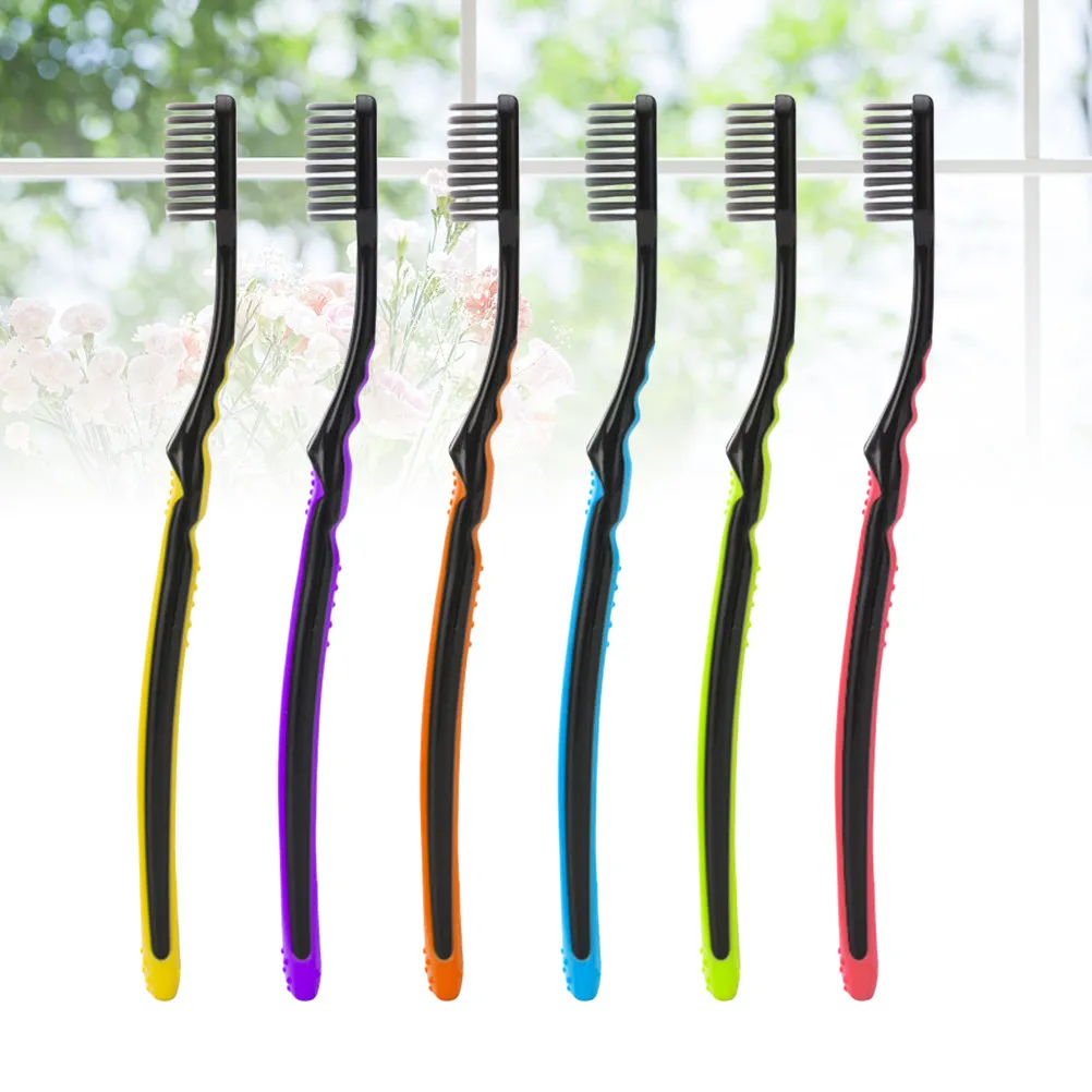 

6Pcs Soft Bristle Toothbrush Bamboo Charcoal Heads Comfortable Grip Handle for Home Travel Oral Care ABS Tooth Brush